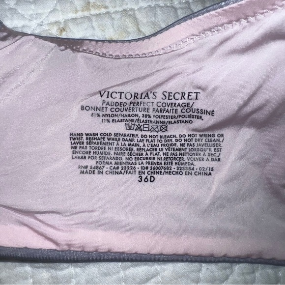 VICTORIA’S SECRET Padded Perfect Coverage Brand New Grey Pink 36D - Picture 5 of 8
